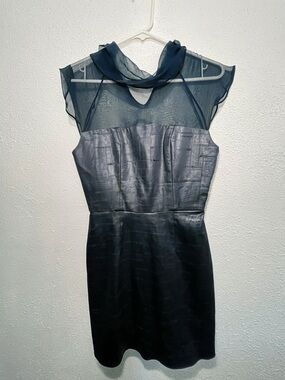 Chiffon Yoke Blue/Black Mini Dress